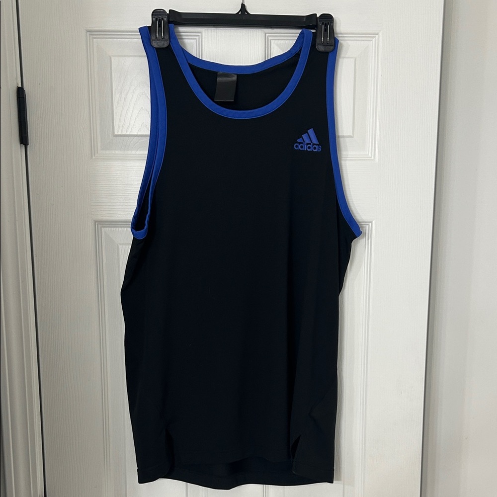 Adidas Men's Black Tank Top with Blue Trim